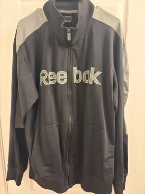 Reebok Men's Black and Gray Full-Zip Track Jacket